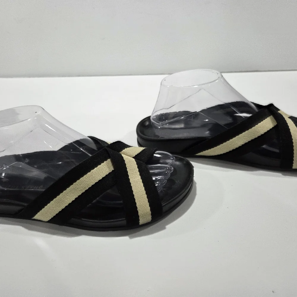 Jenni Kayne Black and Cream Crisscross Slide Sandals